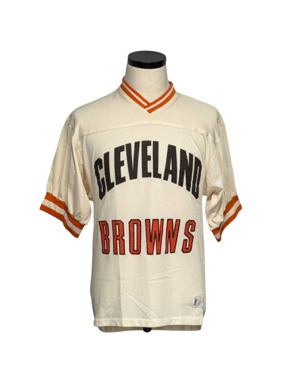 Vintage 80s Logo 7 Cleveland Browns Mesh Jersey Orange Trim Short Sleeve